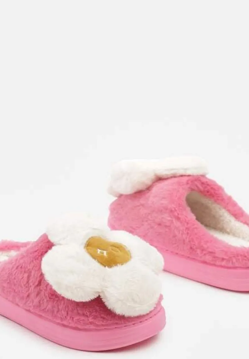 Różowe Płaskie Kapcie z Aplikacją Kwiatka 3D Temisia