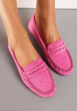 Różowe Płaskie Mokasyny o Klasycznym Fasonie z Przeszyciem Wenniva