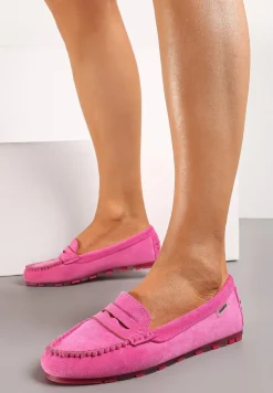 Różowe Płaskie Mokasyny o Klasycznym Fasonie z Przeszyciem Wenniva