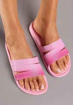 Różowe Płaskie Piankowe Klapki Ozdobione z Przodu Brokatem Drissana