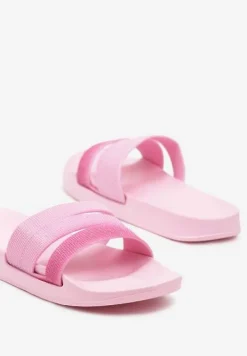 Różowe Płaskie Piankowe Klapki Ozdobione z Przodu Brokatem Drissana