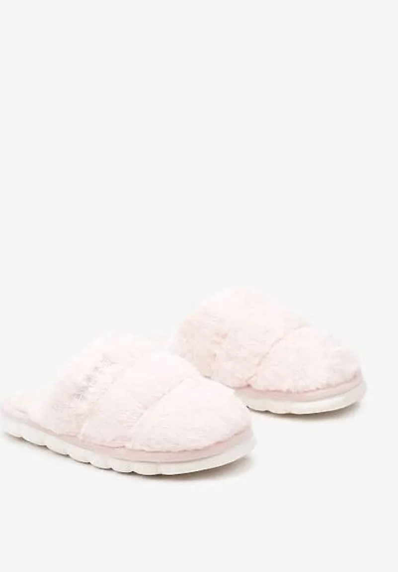 Różowe Płaskie Pikowane Kapcie Ozdobione Futerkiem Learial