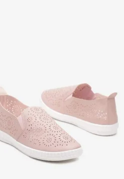 Różowe Płaskie Tenisówki z Imitacji Skóry o Ażurowym Wykończeniu Riavella