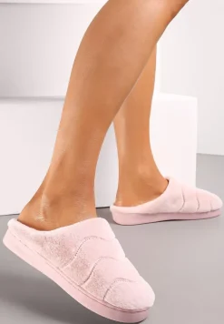 Różowe Płaskie Wsuwane Kapcie ze Sztucznego Futra Evamita