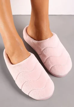 Różowe Płaskie Wsuwane Kapcie ze Sztucznego Futra Evamita