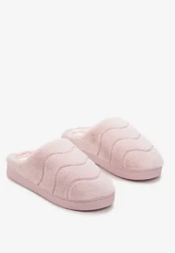 Różowe Płaskie Wsuwane Kapcie ze Sztucznego Futra Evamita