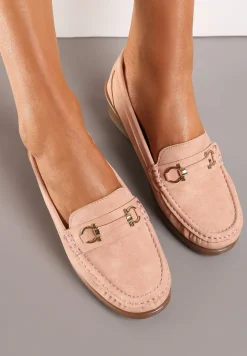 Różowe Półbuty Mokasyny na Koturnie z Metaliczną Ozdobą Dalisha