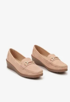 Różowe Półbuty Mokasyny na Koturnie z Metaliczną Ozdobą Dalisha