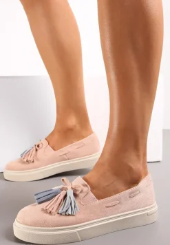 Różowe Półbuty na Niskiej Platformie z Kolorowymi Chwostami Ferive