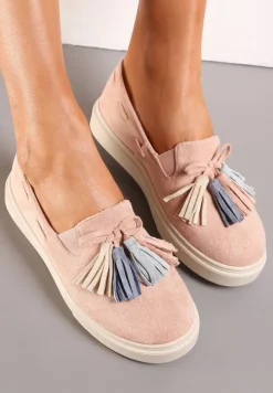 Różowe Półbuty na Niskiej Platformie z Kolorowymi Chwostami Ferive
