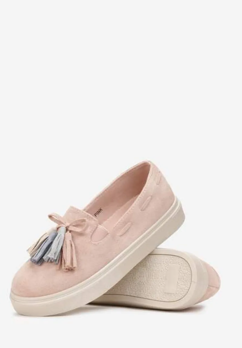 Różowe Półbuty na Niskiej Platformie z Kolorowymi Chwostami Ferive
