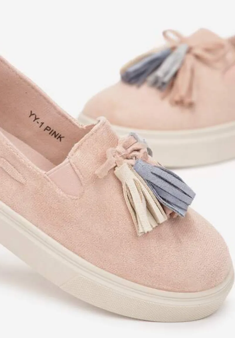 Różowe Półbuty na Niskiej Platformie z Kolorowymi Chwostami Ferive