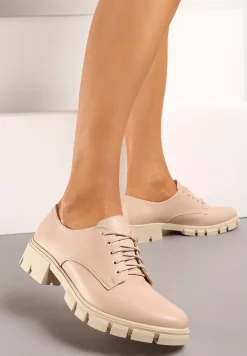 Różowe Półbuty Oksfordki ze Skórzaną Wkładką i Ozdobną Podeszwą Obira