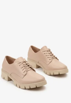 Różowe Półbuty Oksfordki ze Skórzaną Wkładką i Ozdobną Podeszwą Obira