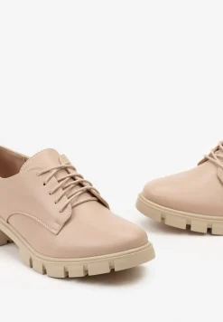 Różowe Półbuty Oksfordki ze Skórzaną Wkładką i Ozdobną Podeszwą Obira