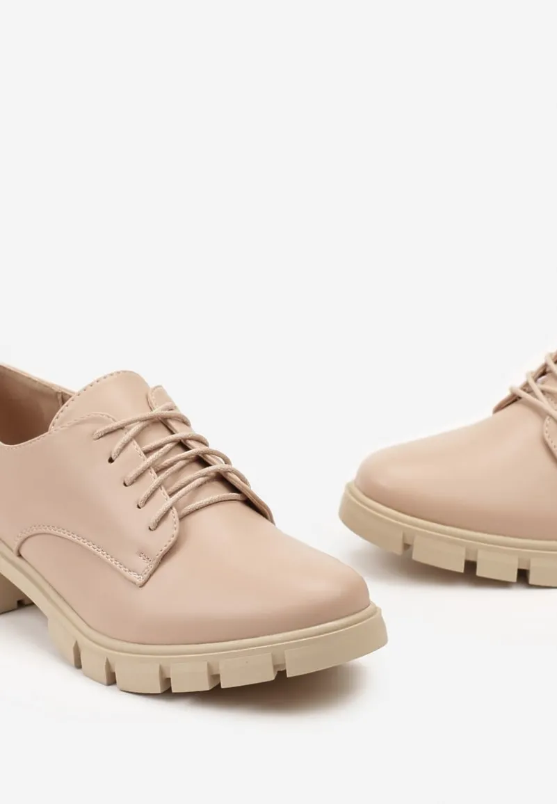 Różowe Półbuty Oksfordki ze Skórzaną Wkładką i Ozdobną Podeszwą Obira