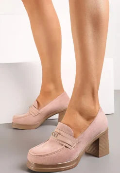 Różowe Półbuty w Stylu Mokasynów na Słupku z Klamerką Amledis