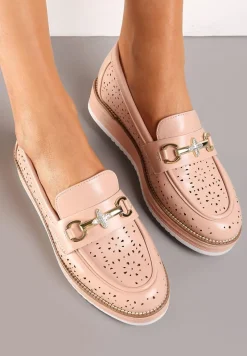 Różowe Półbuty w Stylu Mokasynów na Grubej Podeszwie z Ażurową Cholewką Illthia
