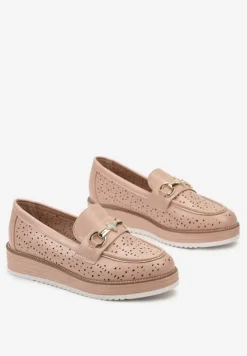 Różowe Półbuty w Stylu Mokasynów na Grubej Podeszwie z Ażurową Cholewką Illthia