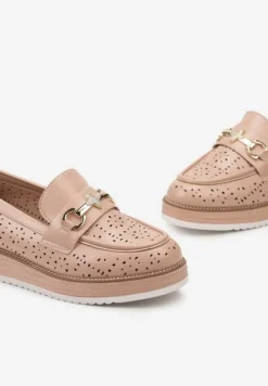 Różowe Półbuty w Stylu Mokasynów na Grubej Podeszwie z Ażurową Cholewką Illthia