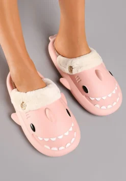 Różowe Piankowe Kapcie o Kształcie Rekina Wyściełane Futerkiem Ciascia