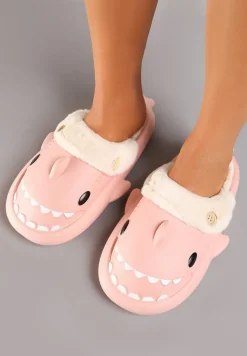 Różowe Piankowe Kapcie o Kształcie Rekina Wyściełane Futerkiem Ciascia