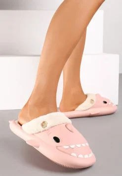 Różowe Piankowe Kapcie o Kształcie Rekina Wyściełane Futerkiem Ciascia