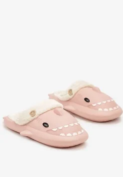 Różowe Piankowe Kapcie o Kształcie Rekina Wyściełane Futerkiem Ciascia