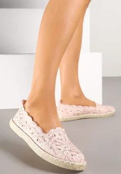 Różowe Plecione Espadryle Vices z Kwiatowym Motywem z Ażurowymi Wycięciami Honavia