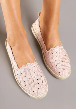 Różowe Plecione Espadryle Vices z Kwiatowym Motywem z Ażurowymi Wycięciami Honavia