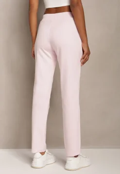 Różowe Proste Spodnie Dresowe z Satynową Tasiemką w Pasie Alnureta
