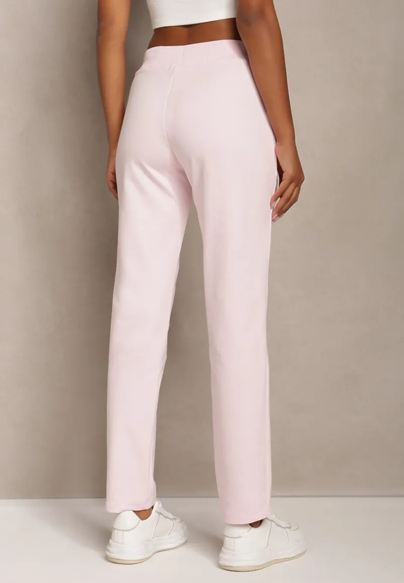 Różowe Proste Spodnie Dresowe z Satynową Tasiemką w Pasie Alnureta