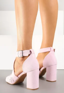 Różowe Sandały Botki ze Sprzączką na Słupku Ciarilora