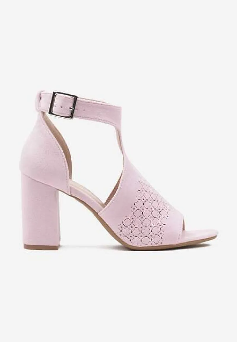 Różowe Sandały Botki ze Sprzączką na Słupku Ciarilora