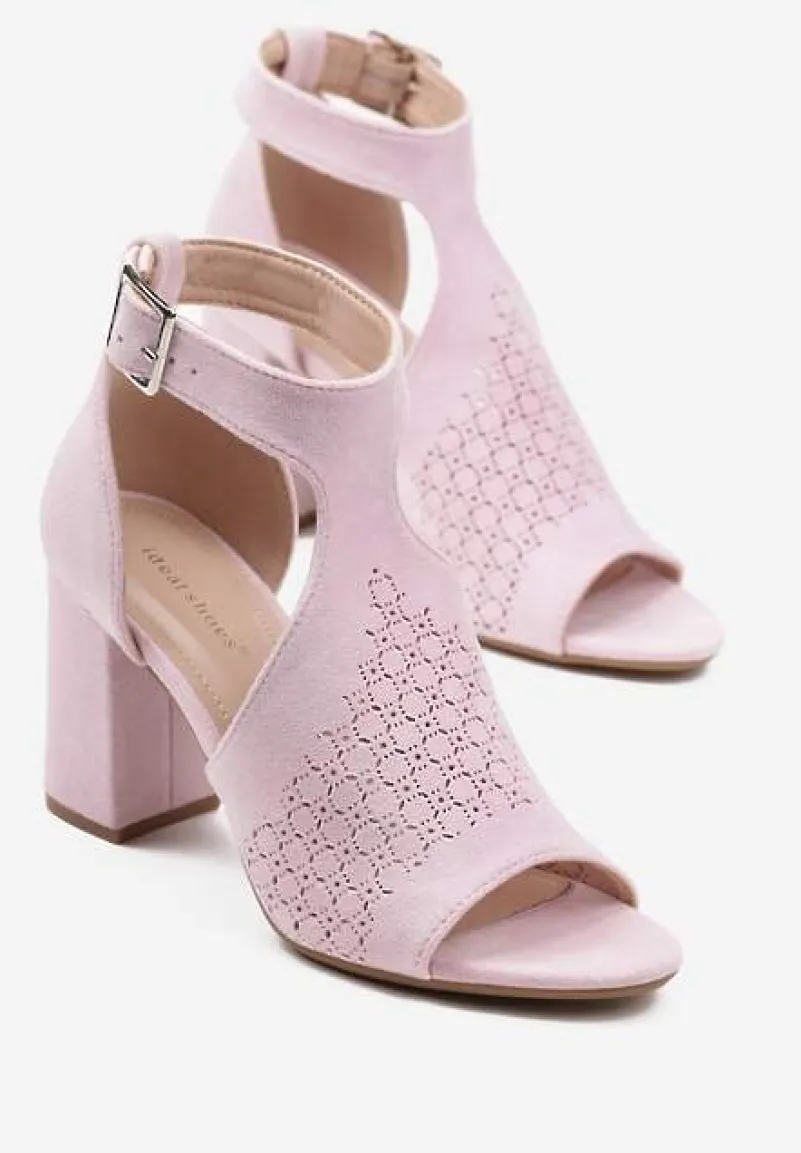 Różowe Sandały Botki ze Sprzączką na Słupku Ciarilora