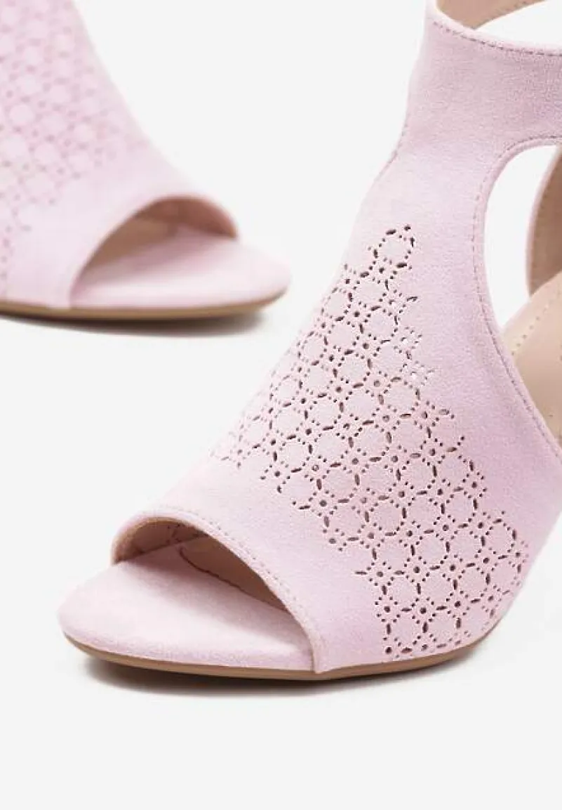 Różowe Sandały Botki ze Sprzączką na Słupku Ciarilora