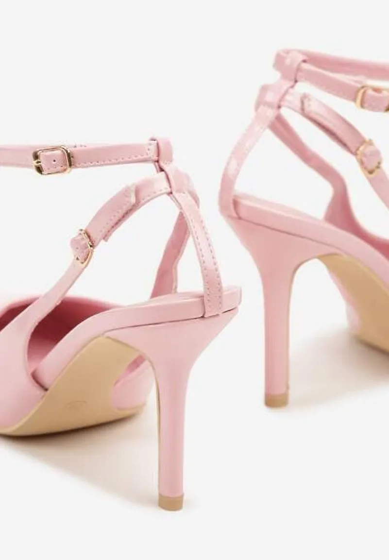 Różowe Sandały Lakierowane Vices na Szpilce Typu Slingback Dolenita