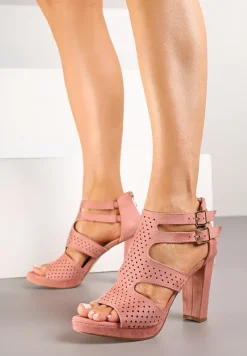 Różowe Sandały na Słupku Vices Ozdobione Wycięciami i Perforacją Firaleia