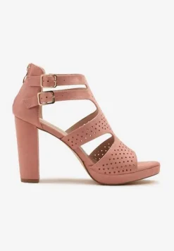 Różowe Sandały na Słupku Vices Ozdobione Wycięciami i Perforacją Firaleia
