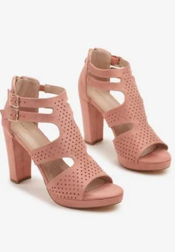 Różowe Sandały na Słupku Vices Ozdobione Wycięciami i Perforacją Firaleia