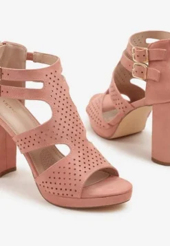 Różowe Sandały na Słupku Vices Ozdobione Wycięciami i Perforacją Firaleia
