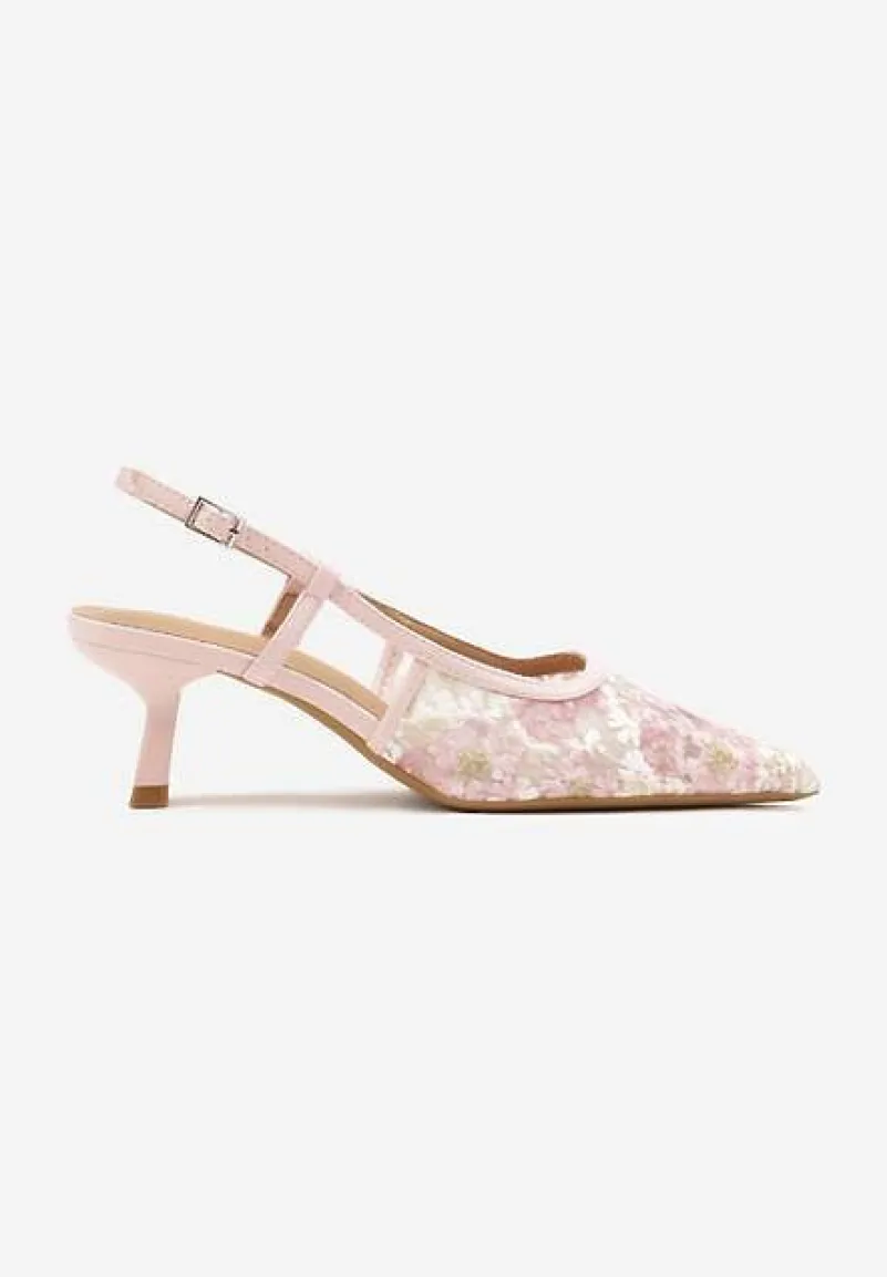 Różowe Sandały Vices na Kaczuszce Slingback z Koronkową Cholewką Kovimizza
