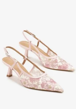 Różowe Sandały Vices na Kaczuszce Slingback z Koronkową Cholewką Kovimizza