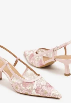 Różowe Sandały Vices na Kaczuszce Slingback z Koronkową Cholewką Kovimizza