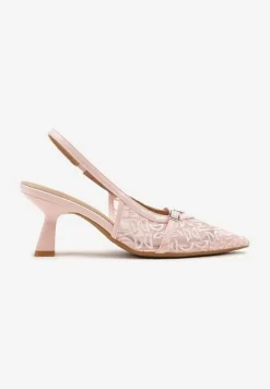 Różowe Sandały Vices na Obcasie z Haftowanej Siateczki Telaniriel