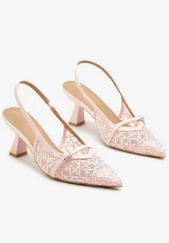 Różowe Sandały Vices na Obcasie z Haftowanej Siateczki Telaniriel
