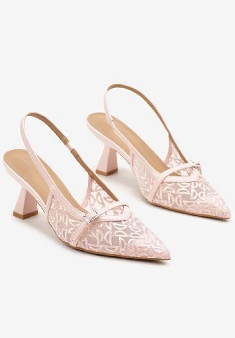 Różowe Sandały Vices na Obcasie z Haftowanej Siateczki Telaniriel