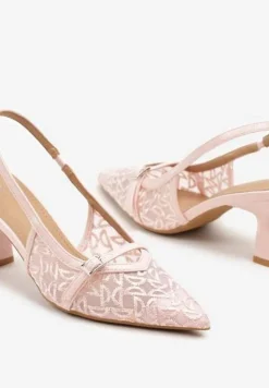 Różowe Sandały Vices na Obcasie z Haftowanej Siateczki Telaniriel
