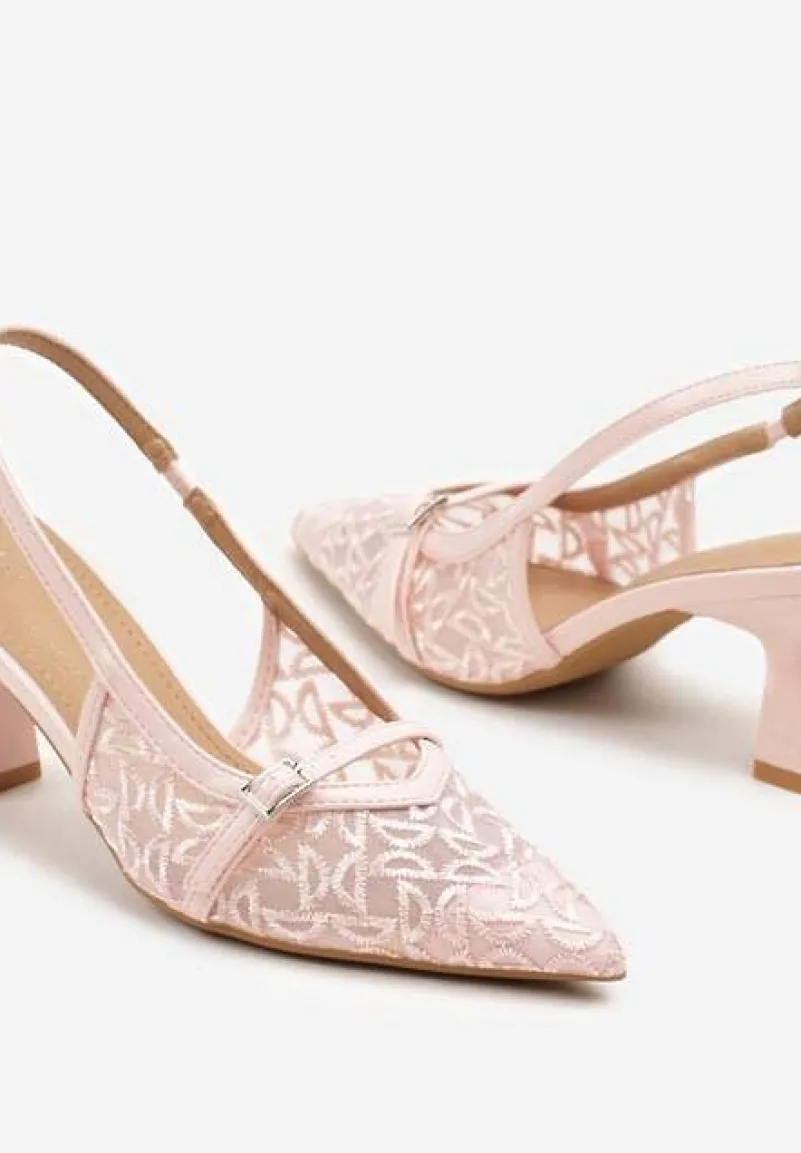 Różowe Sandały Vices na Obcasie z Haftowanej Siateczki Telaniriel