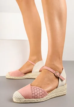Różowe Sandały Vices na Plecionym Koturnie w Stylu Boho Erathria